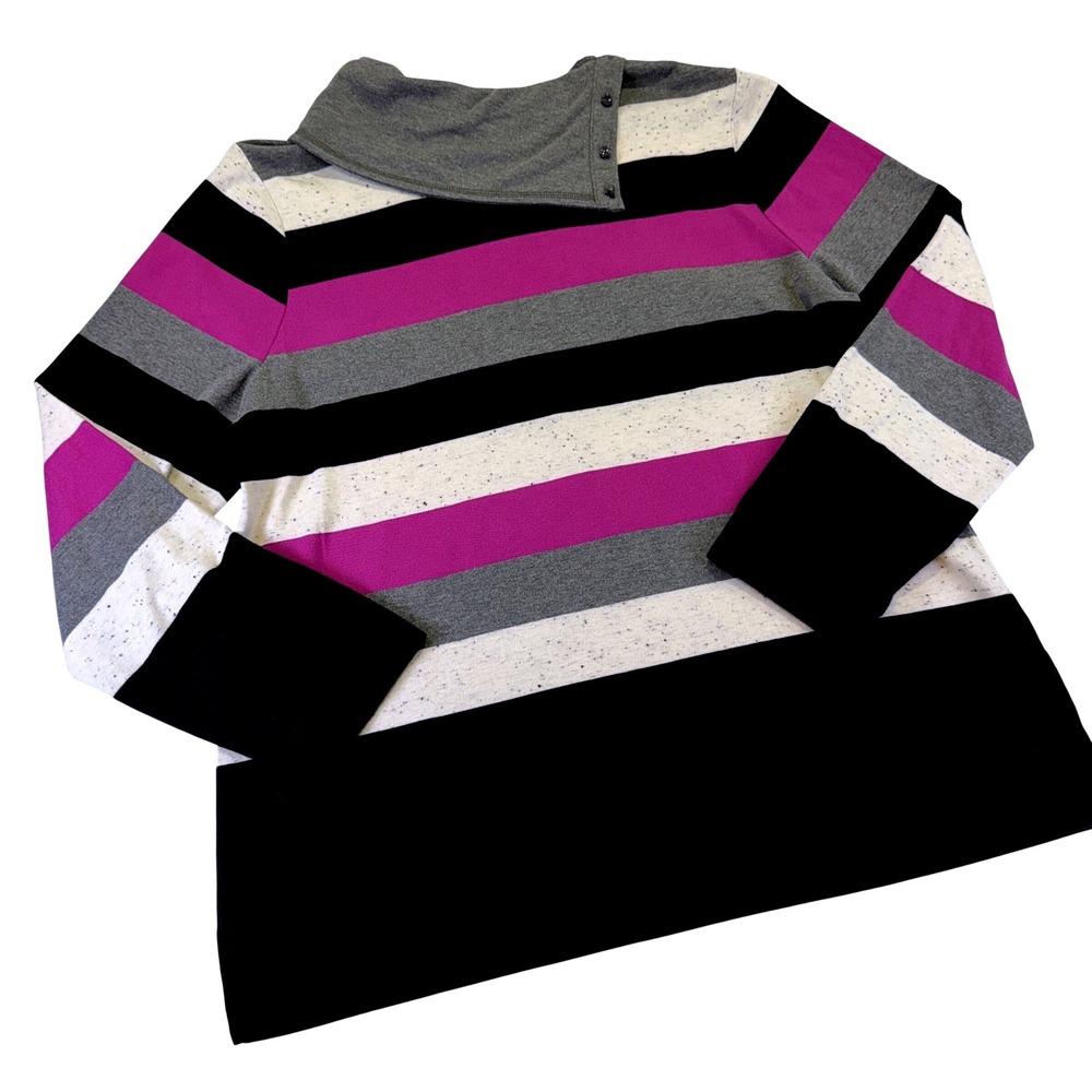 Talbots Womens Split Mock Neck Knit Tunic Purple White Black 1006A1
